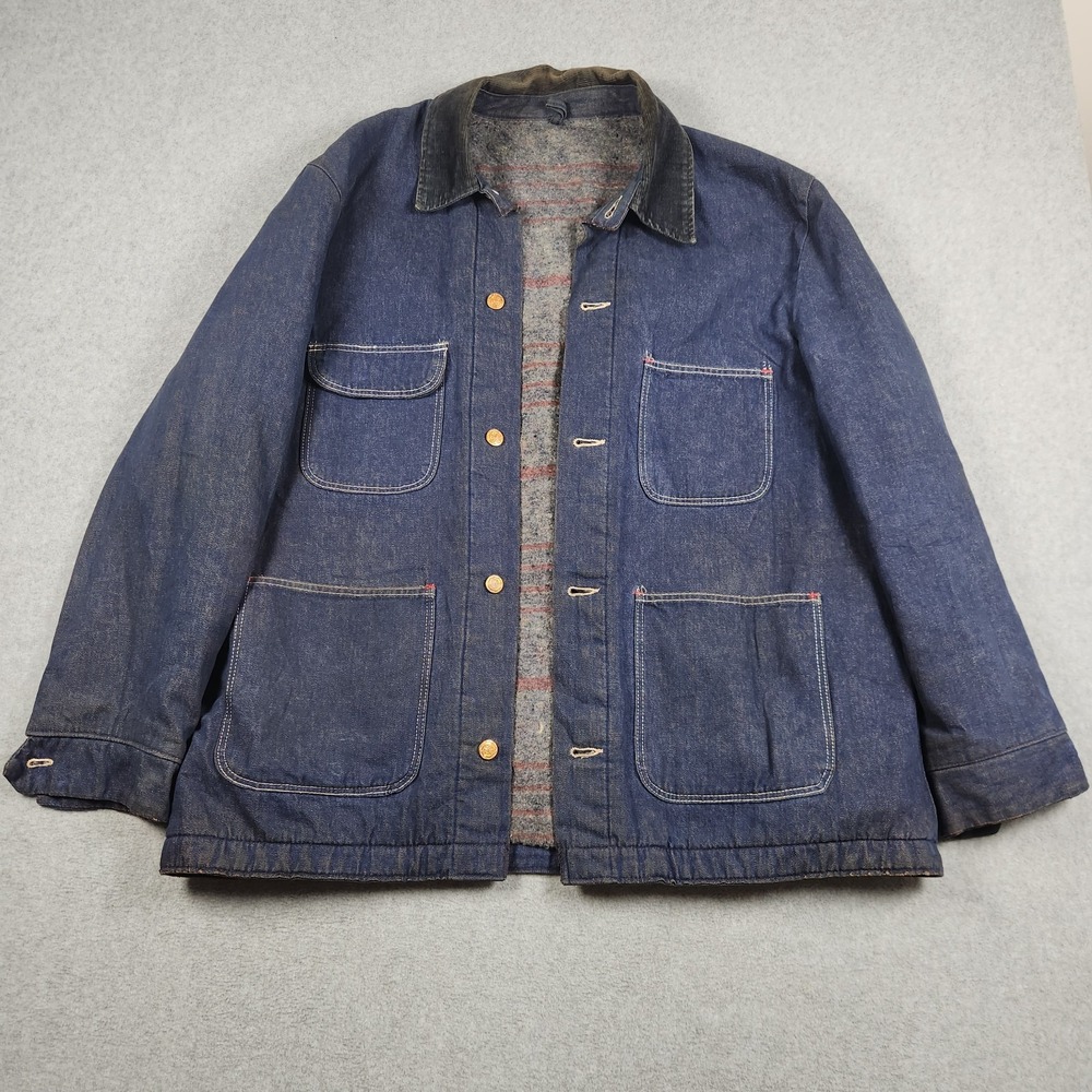 Vintage Wrangler Blue Bell Denim Jacket 44 Sanforized Barn Chore Coat Lined 60s